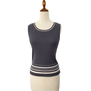 Bres Bis Ribbed Striped Hem Lightweight Crewneck Sweater Vest